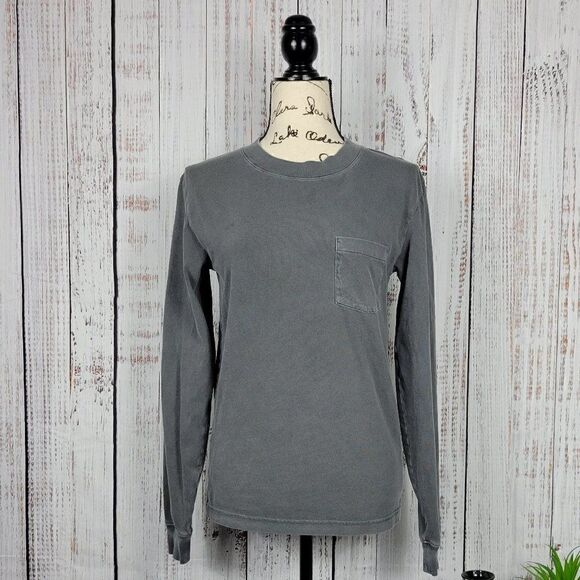 No Boundaries XS Grey Acid Wash 100% Cotton Crew Neck Long Sleeve Shirt Pocket - Picture 1 of 6